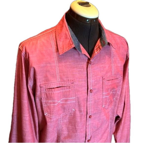 DRILL CLOTHING COMPANY Men's Vintage Rusty Red Button Down Casual Shirt Size L - Picture 7 of 11